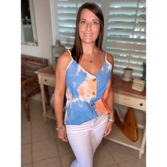 Tie Dye Button Up Spaghetti Strap Floaty Tank Top 2820 - Picture 3 of 6
